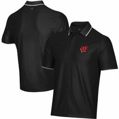 Men's Under Armour Black Wisconsin Badgers Playoff 2.0 Pique Performance Polo