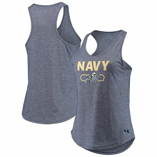 Women's Under Armour Heathered Navy Navy Midshipmen Tri-Blend Performance Tank Top 2 Women's Under Armour Heathered Navy Navy Midshipmen Tri-Blend Performance Tank Top - Image 2
