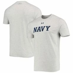 Men's Under Armour Heathered Gray Navy Midshipmen School Logo Performance Cotton T-Shirt