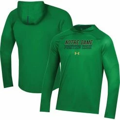 Men's Under Armour Kelly Green Notre Dame Fighting Irish Performance Raglan Sideline Hooded Long Sleeve T-Shirt