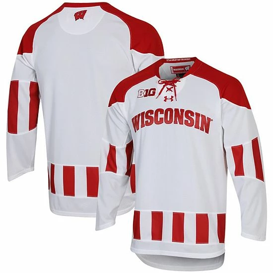 Men's Under Armour White Wisconsin Badgers UA Replica Hockey Jersey 2 Men's Under Armour White Wisconsin Badgers UA Replica Hockey Jersey - Image 2