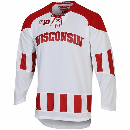 Men's Under Armour White Wisconsin Badgers UA Replica Hockey Jersey 3 Men's Under Armour White Wisconsin Badgers UA Replica Hockey Jersey - Image 3