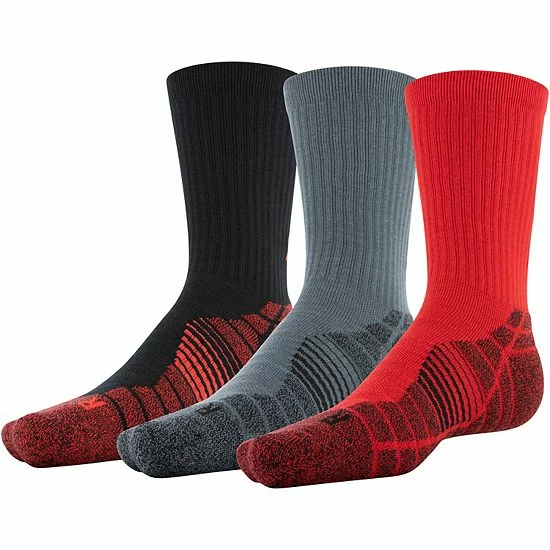 Men's Under Armour 3-pack Elevated Performance Crew Socks Red Assorted 6 Men's Under Armour 3-pack Elevated Performance Crew Socks Red Assorted - Image 6
