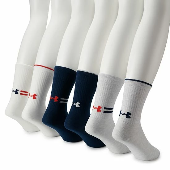 Men's Under Armour 6-pack Essential Lite Crew Socks White Academy 1 Men's Under Armour 6-pack Essential Lite Crew Socks White Academy