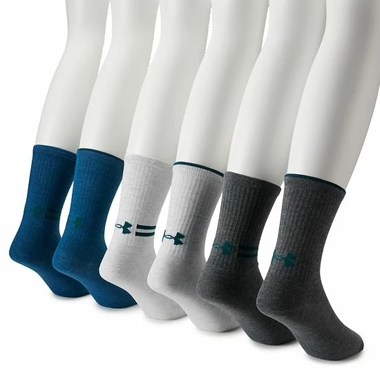 Men's Under Armour 6-pack Essential Lite Crew Socks White Academy 7 Men's Under Armour 6-pack Essential Lite Crew Socks White Academy - Image 7