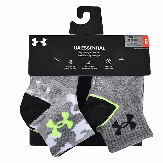 Baby / Toddler Boy Under Armour 6-Pack Essential Quarter Socks Black 2 Baby / Toddler Boy Under Armour 6-Pack Essential Quarter Socks Black - Image 2