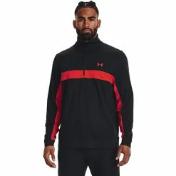 Men's Under Armour Storm Colorblock Mid-Layer Half-Zip Golf Pullover Top Black Radio Red