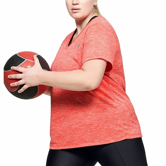 Plus Size Under Armour Tech V-Neck Twist Tee Hushed Pink 8 Plus Size Under Armour Tech V-Neck Twist Tee Hushed Pink - Image 8