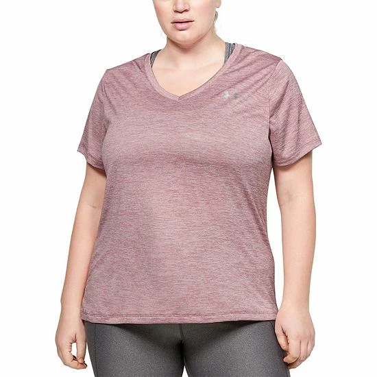 Plus Size Under Armour Tech V-Neck Twist Tee Hushed Pink 9 Plus Size Under Armour Tech V-Neck Twist Tee Hushed Pink - Image 9