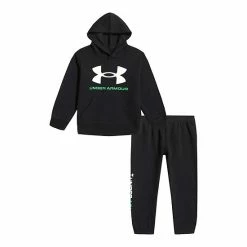 Boys 4-7 Under Armour Black & Green Logo Graphic Hoodie & Wordmark Jogger Pants Set