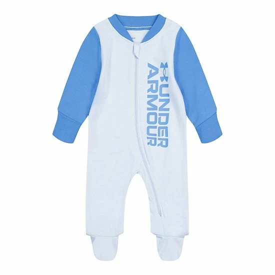 Baby Boy Under Armour Blue Vertical Wordmark Raglan Sleep & Play 1 Baby Boy Under Armour Blue Vertical Wordmark Raglan Sleep & Play