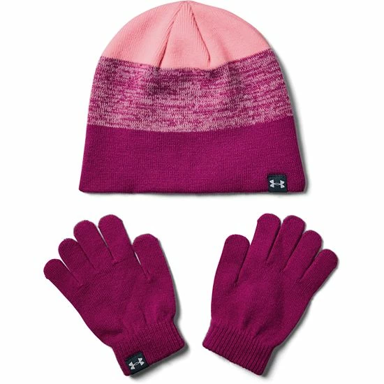 Girls Under Armour Beanie & Glove Combo Cerise 3 Girls Under Armour Beanie & Glove Combo Cerise - Image 3
