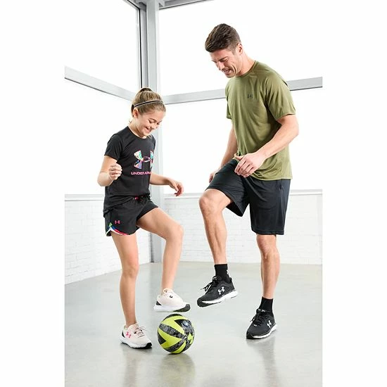 Girls 7-16 Under Armour Play Up Tri-Color Shorts Electric Tangerine 3 Girls 7-16 Under Armour Play Up Tri-Color Shorts Electric Tangerine - Image 3