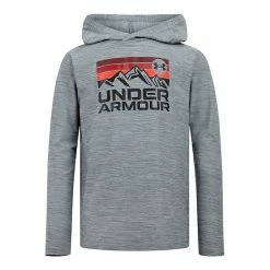 Boys 8-16 Under Armour Mountain Logo Hooded Long Sleeve Graphic Tee Mod Gray
