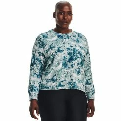 Plus Size Under Armour Rival Terry Printed Crewneck Sweatshirt Ghost Gray