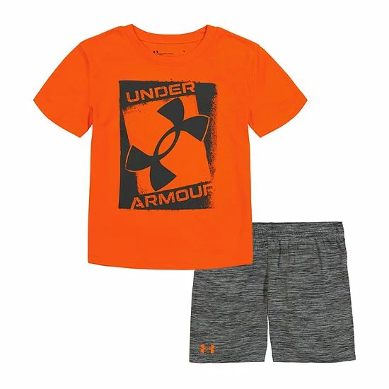 Boys 4-7 Under Armour UA Stamp Big Logo Graphic Tee & Shorts Set Fresco Blue 2 Boys 4-7 Under Armour UA Stamp Big Logo Graphic Tee & Shorts Set Fresco Blue - Image 2