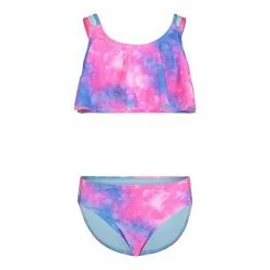 Girls 7-16 Under Armour Tie Dye Flutter Bikini Top & Bottoms Swimsuit Set Black