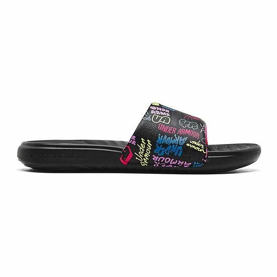 Under Armour Ansa Kids' Graphic Slide Sandals Black Cerise 6 Under Armour Ansa Kids' Graphic Slide Sandals Black Cerise - Image 6