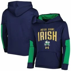 Youth Under Armour Navy/Green Notre Dame Fighting Irish Game Day Color Block Pullover Hoodie