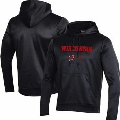 Men's Under Armour Black Wisconsin Badgers Logo Lockup Fleece Performance Pullover Hoodie