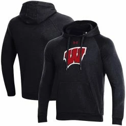 Men's Under Armour Black Wisconsin Badgers Primary School Logo All Day Raglan Pullover Hoodie