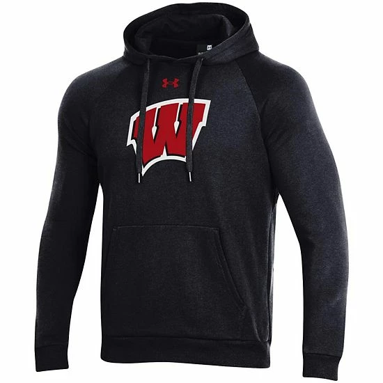 Men's Under Armour Black Wisconsin Badgers Primary School Logo All Day Raglan Pullover Hoodie 3 Men's Under Armour Black Wisconsin Badgers Primary School Logo All Day Raglan Pullover Hoodie - Image 3