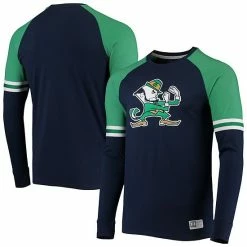 Men's Under Armour Navy/Green Notre Dame Fighting Irish Game Day Sleeve Stripe Raglan Long Sleeve T-Shirt