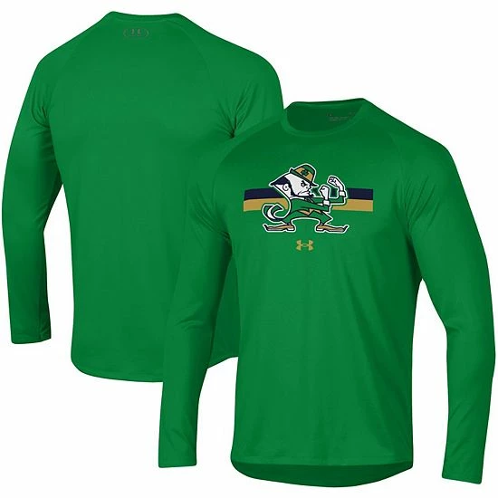 Men's Under Armour Green Notre Dame Fighting Irish Leprechaun Logo Stripe Performance Raglan Long Sleeve T-Shirt 2 Men's Under Armour Green Notre Dame Fighting Irish Leprechaun Logo Stripe Performance Raglan Long Sleeve T-Shirt - Image 2