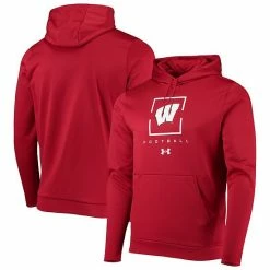 Men's Under Armour Red Wisconsin Badgers Football Fleece Pullover Hoodie
