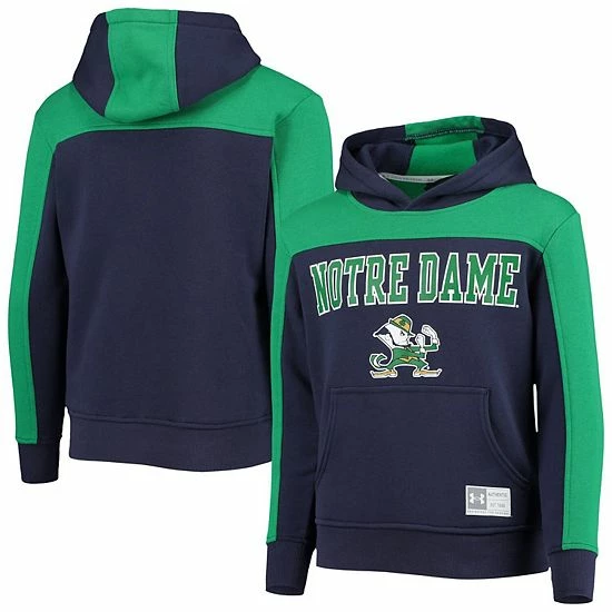Youth Under Armour Navy/Green Notre Dame Fighting Irish Color Block Game Day Pullover Hoodie 1 Youth Under Armour Navy/Green Notre Dame Fighting Irish Color Block Game Day Pullover Hoodie