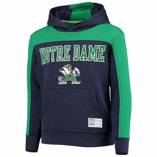 Youth Under Armour Navy/Green Notre Dame Fighting Irish Color Block Game Day Pullover Hoodie 3 Youth Under Armour Navy/Green Notre Dame Fighting Irish Color Block Game Day Pullover Hoodie - Image 3