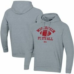 Men's Under Armour Heather Gray Wisconsin Badgers Football Practice Raglan Pullover Hoodie