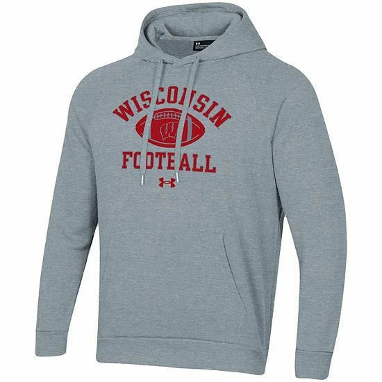 Men's Under Armour Heather Gray Wisconsin Badgers Football Practice Raglan Pullover Hoodie 3 Men's Under Armour Heather Gray Wisconsin Badgers Football Practice Raglan Pullover Hoodie - Image 3