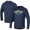 Men's Under Armour Navy Notre Dame Fighting Irish Leprechaun Logo Stripe Performance Raglan Long Sleeve T-Shirt