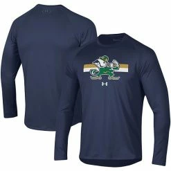 Men's Under Armour Navy Notre Dame Fighting Irish Leprechaun Logo Stripe Performance Raglan Long Sleeve T-Shirt