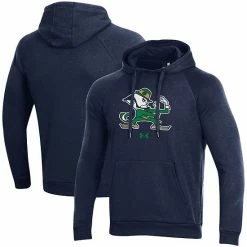 Men's Under Armour Navy Notre Dame Fighting Irish Mascot School Logo All Day Raglan Pullover Hoodie