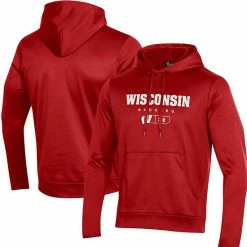 Men's Under Armour Red Wisconsin Badgers Logo Lockup Fleece Performance Pullover Hoodie