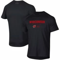 Men's Under Armour Black Wisconsin Badgers Lockup Tech Raglan T-Shirt