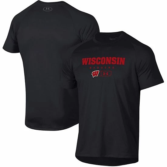 Men's Under Armour Black Wisconsin Badgers Lockup Tech Raglan T-Shirt 1 Men's Under Armour Black Wisconsin Badgers Lockup Tech Raglan T-Shirt