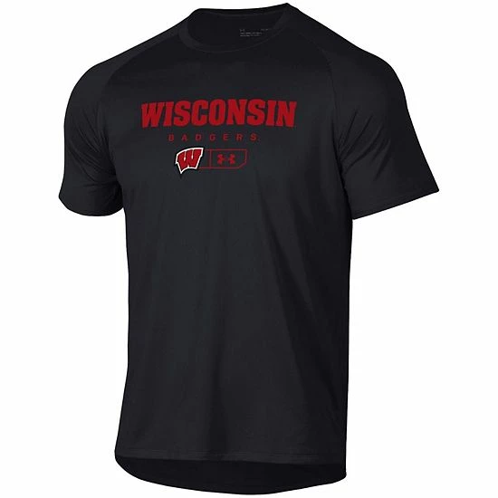 Men's Under Armour Black Wisconsin Badgers Lockup Tech Raglan T-Shirt 3 Men's Under Armour Black Wisconsin Badgers Lockup Tech Raglan T-Shirt - Image 3