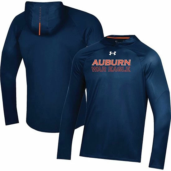 Men's Under Armour Navy Auburn Tigers Performance Raglan Sideline Hooded Long Sleeve T-Shirt 1 Men's Under Armour Navy Auburn Tigers Performance Raglan Sideline Hooded Long Sleeve T-Shirt